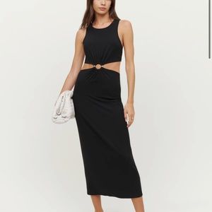 Reformation crew knit black cut out midi dress